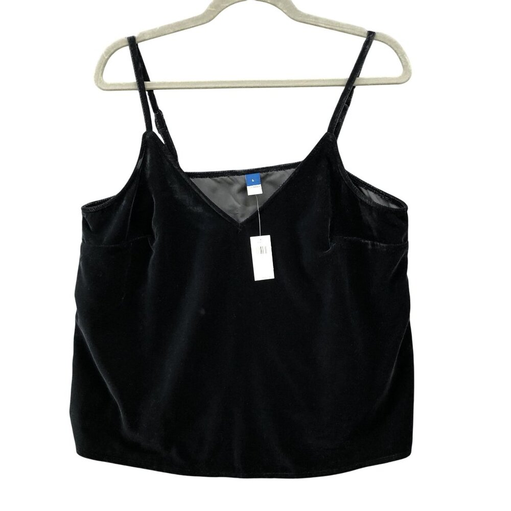NWT Old Navy Velvet Cami Womens L Black V-Neck Tank Top Adjustable Strap‎